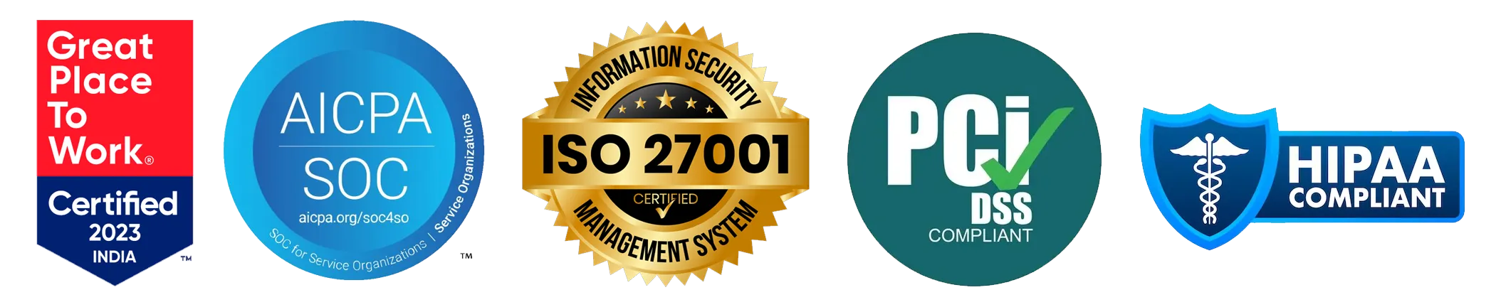 Great place To Work Certified-2023india | AICPA SOC |ISO 27001 | PCI DSS | HIPPA Compliant